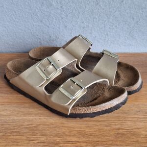 Birkenstock Arizona Women’s Size 39 Gold Narrow Slide Sandals US 8 8.5 Two Strap